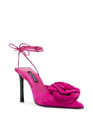 Mežģīņu zamšādas sandales ar šņorēm Senso rozā