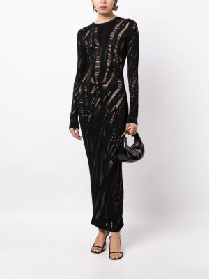 Dzianinowa haftowana sukienka długa Versace czarna