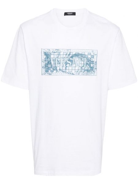 Kokvilnas t-krekls ar izšuvumiem Versace balts