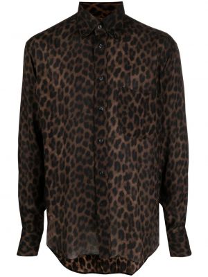 Копринена риза с принт с леопардов принт Tom Ford