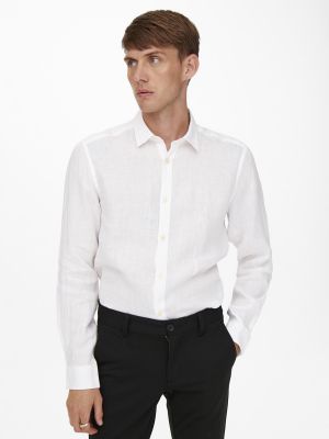 Camisa de lino manga larga Only & Sons blanco