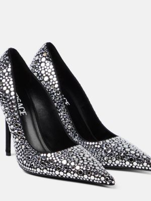Pantofi cu toc din piele de cristal Versace negru