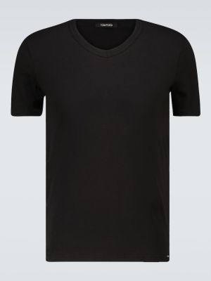 Βαμβακερή μπλούζα με λαιμόκοψη v Tom Ford μαύρο
