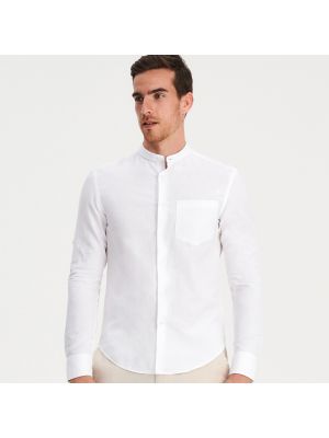 Bavlnená ľanová priliehavá košeľa Reserved - biela