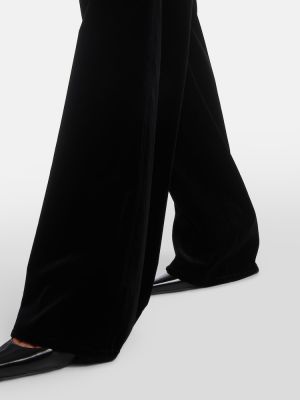Aksamitne spodnie z wysoką talią bawełniane Saint Laurent czarne