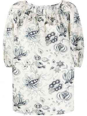 Paisley trykt floral kort bluse Etro hvit