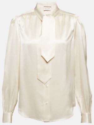 Blusa de raso de seda Saint Laurent blanco