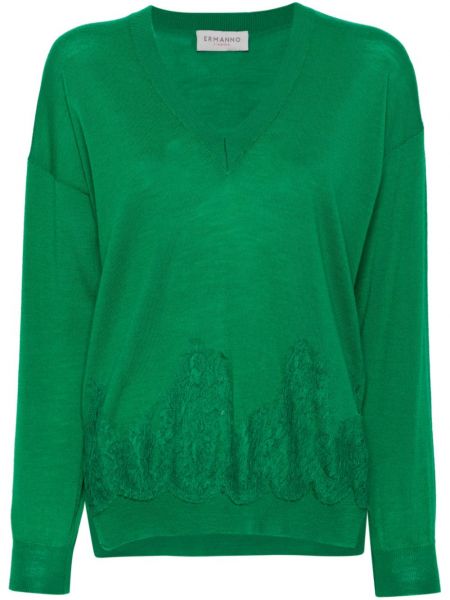 Čipkovaný pletený kvetinový dlhý sveter Ermanno Firenze zelená
