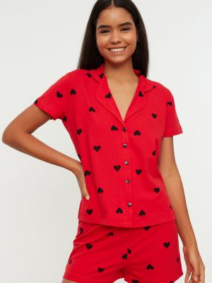 Пижама със сърца Trendyol червено