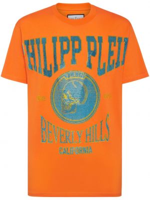 Kokvilnas t-krekls ar kristāliem Philipp Plein oranžs