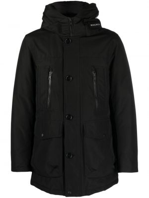 Kabát na gombíky s kapucňou Woolrich čierna