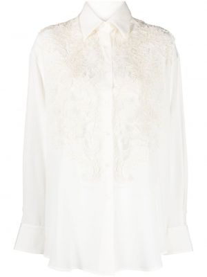 Čipkovaná kvetinová hodvábna košeľa Ermanno Scervino biela