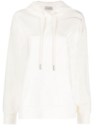Βαμβακερός φούτερ με κουκούλα με κέντημα Moncler λευκό