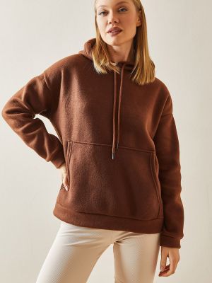 Flisas džemperis su gobtuvu su kišenėmis Xhan ruda