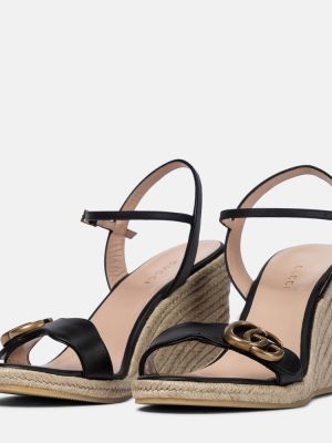 Kožené sandály na klínovém podpatku Gucci černé