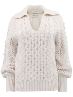 Пуловер с v-образно деколте Loulou Studio бяло