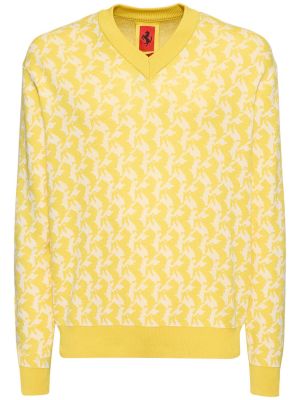 Jedwabny sweter bawełniany z dekoltem w serek Ferrari żółty