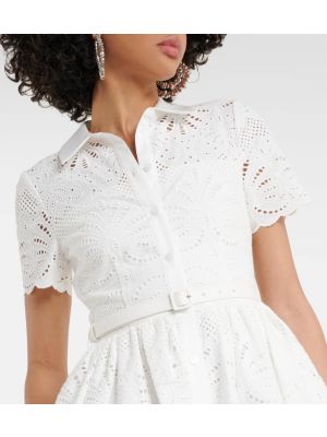 Bavlněné midi šaty s výšivkou Self-portrait bílé