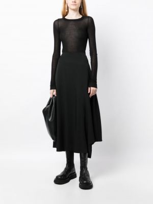 Plisované asymetrické vlněné sukně Y's černé