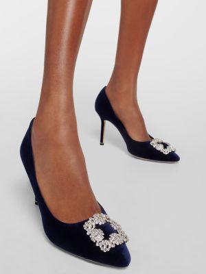 Décolleté in velluto Manolo Blahnik blu