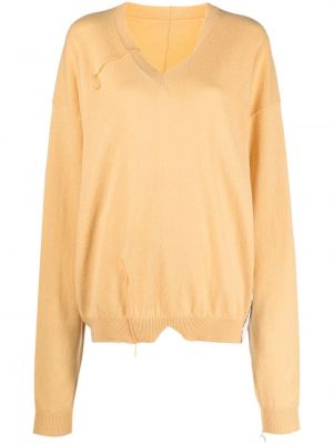 Пуловер с протрити краища с v-образно деколте Ramael жълто
