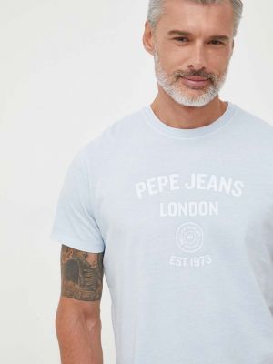 Памучна тениска с дълъг ръкав с принт Pepe Jeans синьо