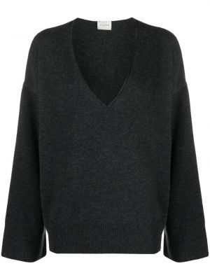 Кашмирен пуловер с v-образно деколте Le Kasha сиво