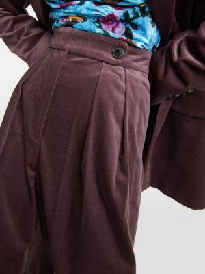 Žametne hlače z visokim pasom iz rebrastega žameta Dries Van Noten vijolična