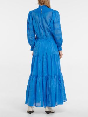 Bavlněné hedvábné dlouhé šaty Isabel Marant modré