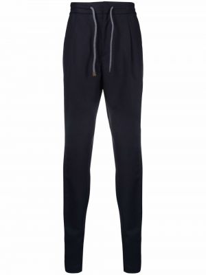 Pantaloni cu picior drept de lână Brunello Cucinelli albastru