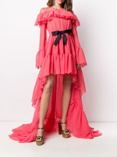 Asymetrické večerní šaty s volány Giambattista Valli růžové