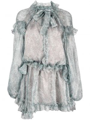 Svilena haljina s cvjetnim printom s printom Pnk plava