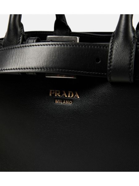 Kožená kabelka s prackou Prada čierna