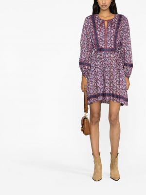 Květinové bavlněné mini šaty s potiskem Isabel Marant Etoile fialové