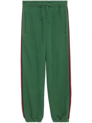 Bavlnené teplákové nohavice s výšivkou Gucci zelená