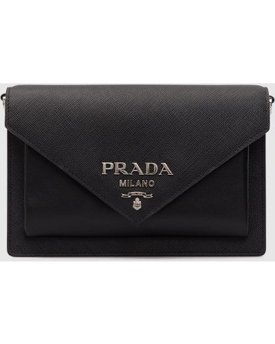 Шкіряна сумка через плече з логотипом Prada, чорна