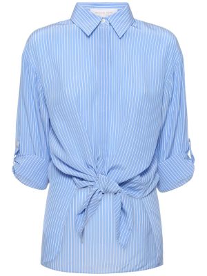 Krepová pruhovaná hodvábna košeľa Michael Kors Collection modrá