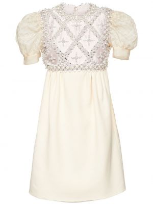 Haftowane sukienka mini wełniane na zamek Miu Miu - biały