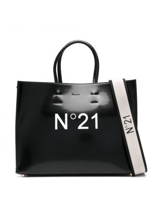 Leder shopper handtasche mit print N°21 schwarz