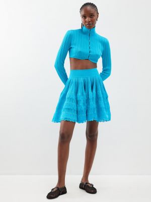Трикотажная юбка мини с высокой талией Alaïa синяя