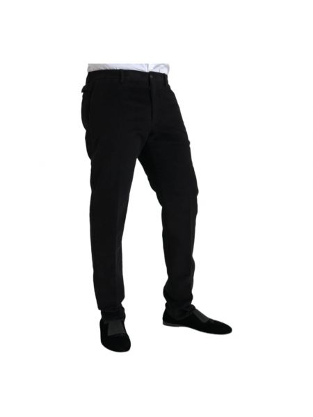 Welurowe spodnie slim fit bawełniane Dolce And Gabbana czarne