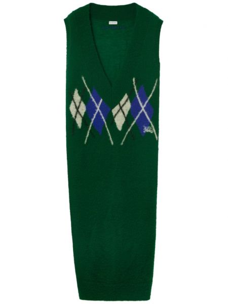 Vlnené dlouhé šaty s vzorom argyle Burberry zelená