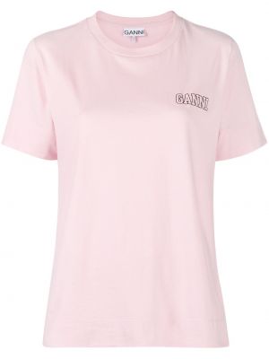 Camiseta de cuello redondo Ganni rosa