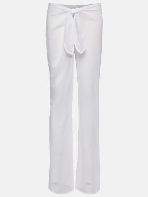Παντελόνι με διαφανεια σε φαρδιά γραμμή Bananhot λευκό