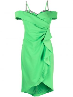 Koktejlkové šaty s volánmi Marchesa Notte zelená