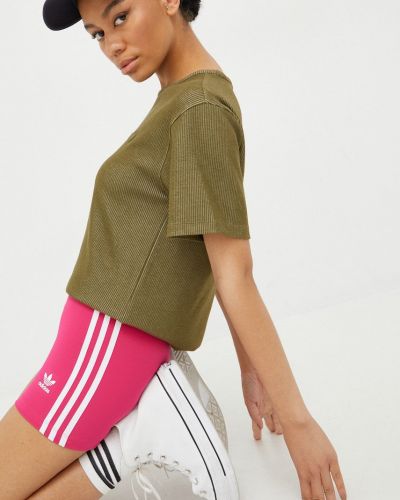 Kraťasy s vysokým pasem s aplikacemi Adidas Originals růžové