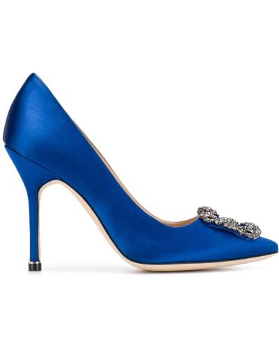 Полуотворени обувки с катарама Manolo Blahnik синьо