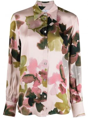 Satenska srajca s cvetličnim vzorcem s potiskom Ps Paul Smith roza