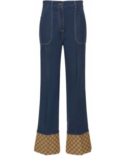 Bavlnené džínsy s vysokým pásom Gucci modrá