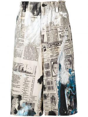 Bermudy bawełniane z nadrukiem Yohji Yamamoto - biały